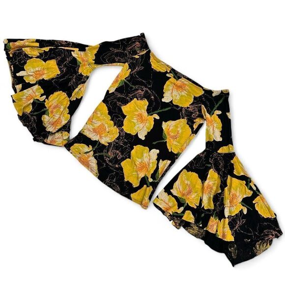 Free People Floral Birds of Paradise Off-shoulder Top M Bell Slv Boho Festival - Picture 2 of 13